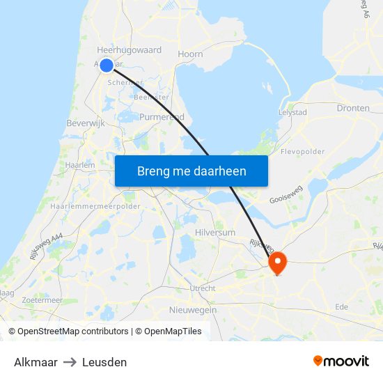 Alkmaar to Leusden map