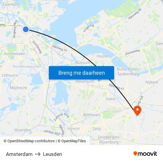 Amsterdam to Leusden map