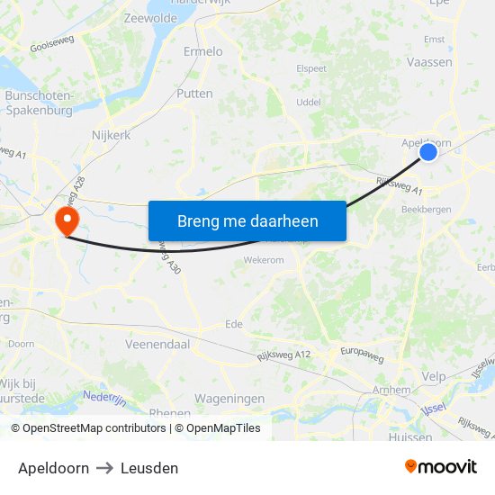 Apeldoorn to Leusden map