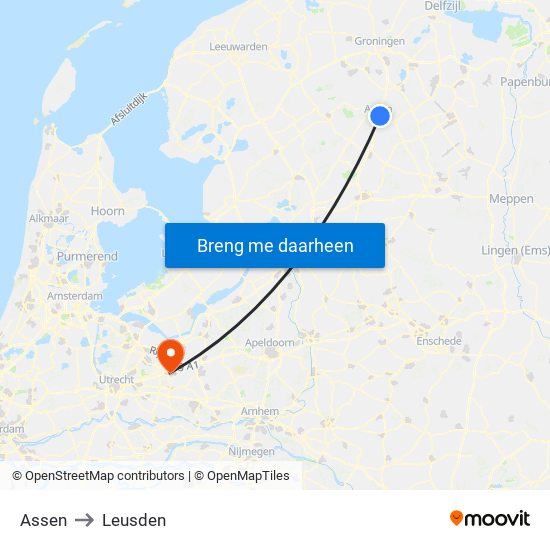 Assen to Leusden map