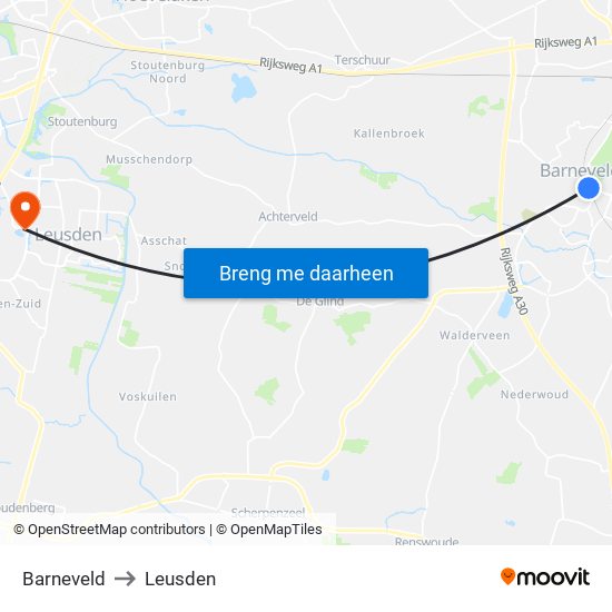 Barneveld to Leusden map