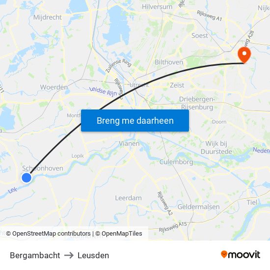 Bergambacht to Leusden map