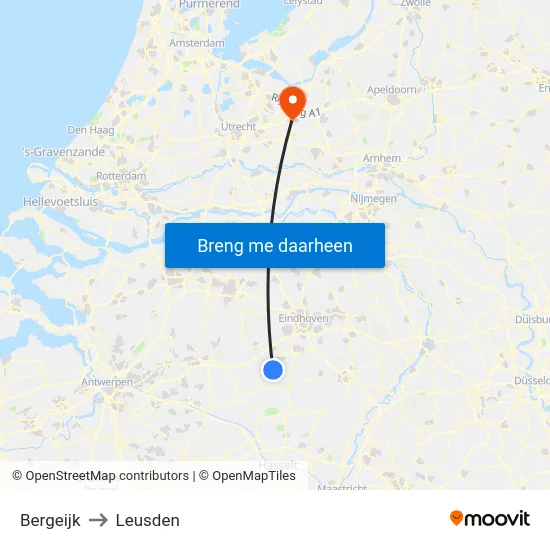 Bergeijk to Leusden map