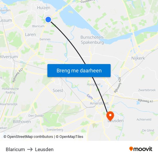 Blaricum to Leusden map