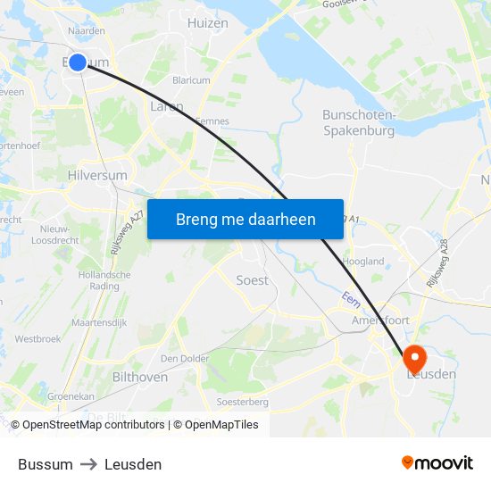 Bussum to Leusden map