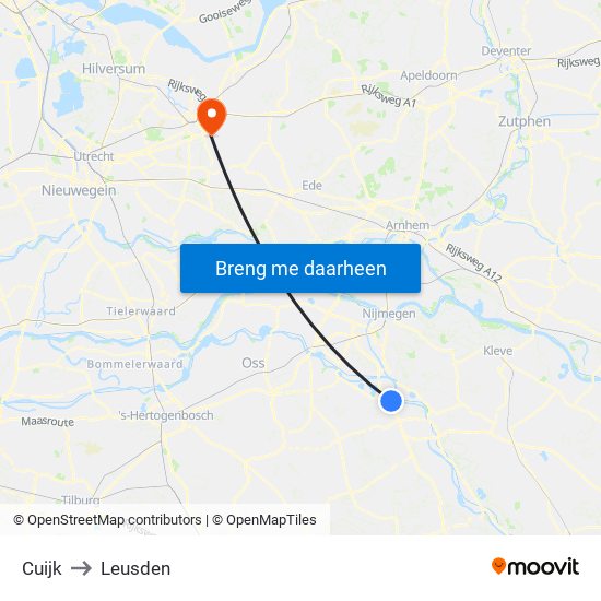 Cuijk to Leusden map