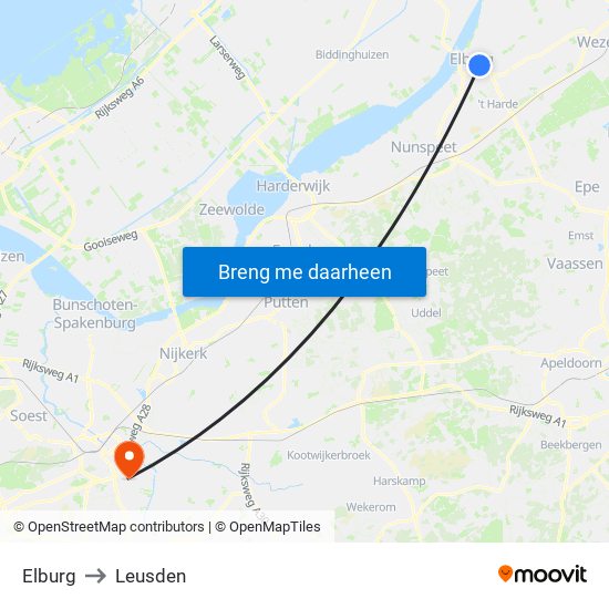Elburg to Leusden map