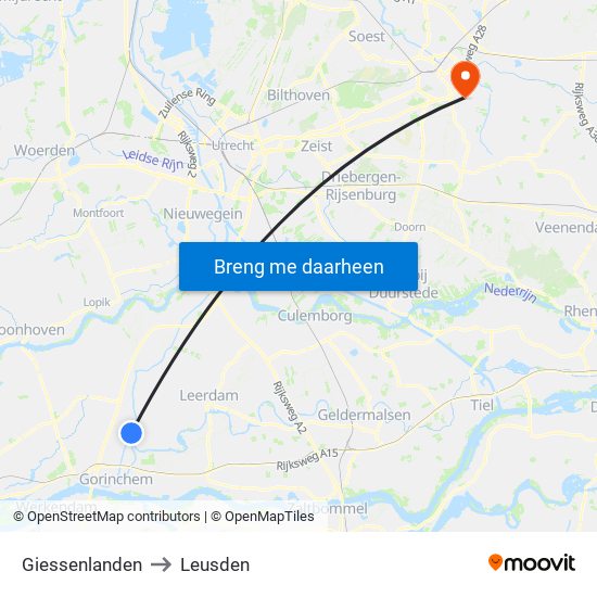 Giessenlanden to Leusden map