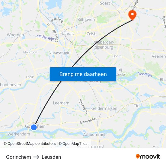 Gorinchem to Leusden map