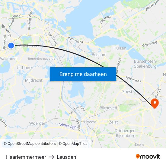 Haarlemmermeer to Leusden map