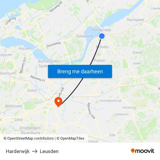 Harderwijk to Leusden map