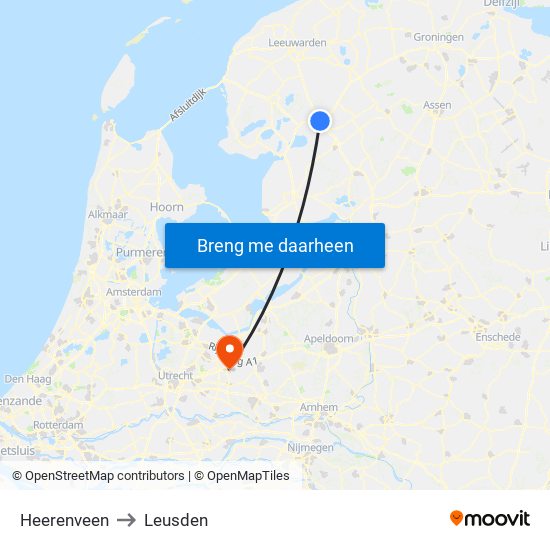 Heerenveen to Leusden map