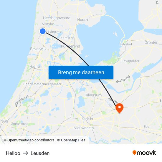 Heiloo to Leusden map