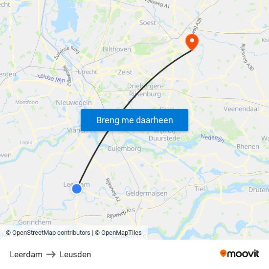 Leerdam to Leusden map