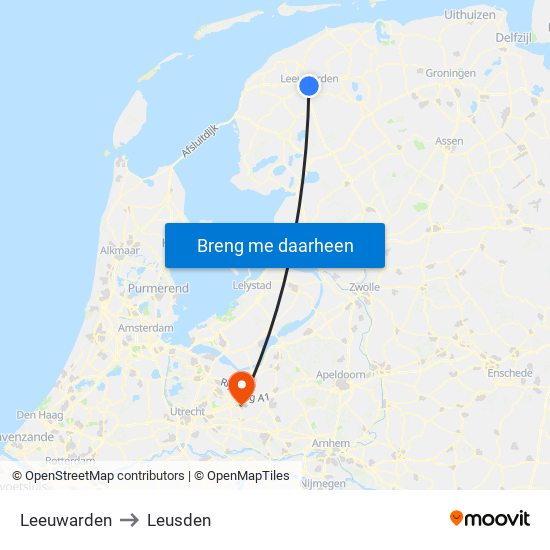 Leeuwarden to Leusden map