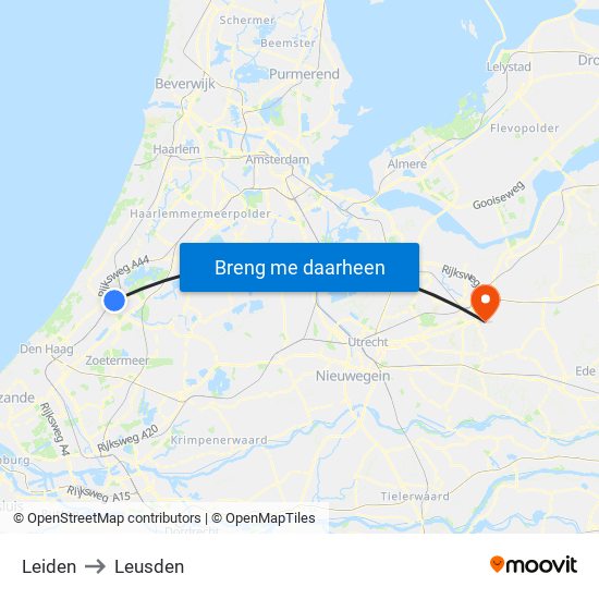 Leiden to Leusden map