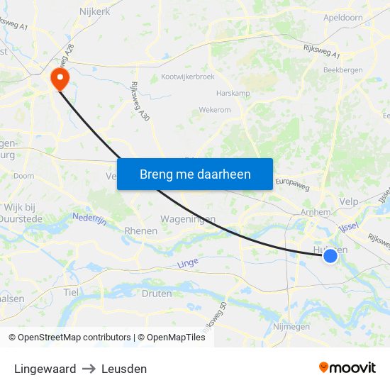 Lingewaard to Leusden map