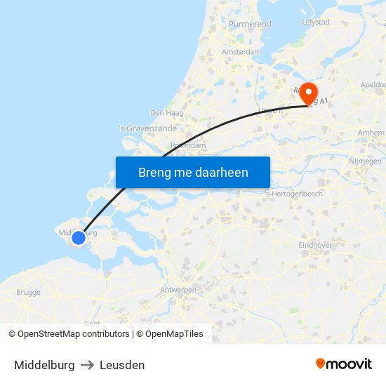 Middelburg to Leusden map