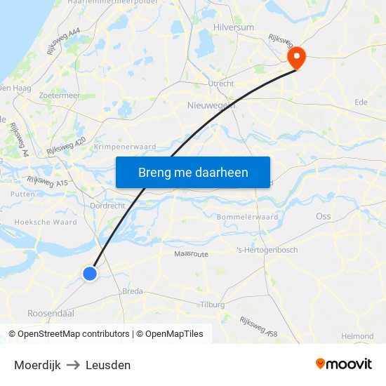 Moerdijk to Leusden map