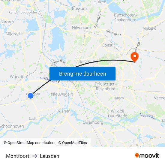 Montfoort to Leusden map