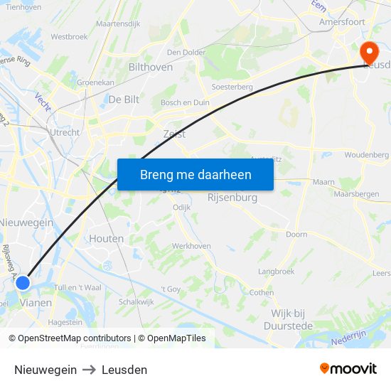 Nieuwegein to Leusden map