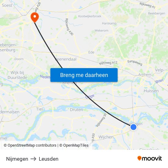 Nijmegen to Leusden map