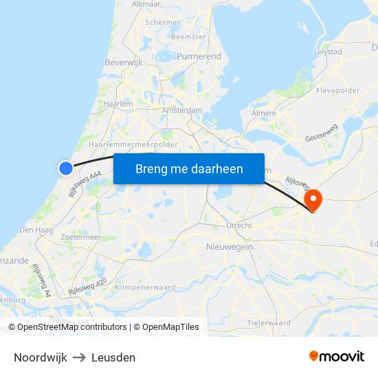 Noordwijk to Leusden map