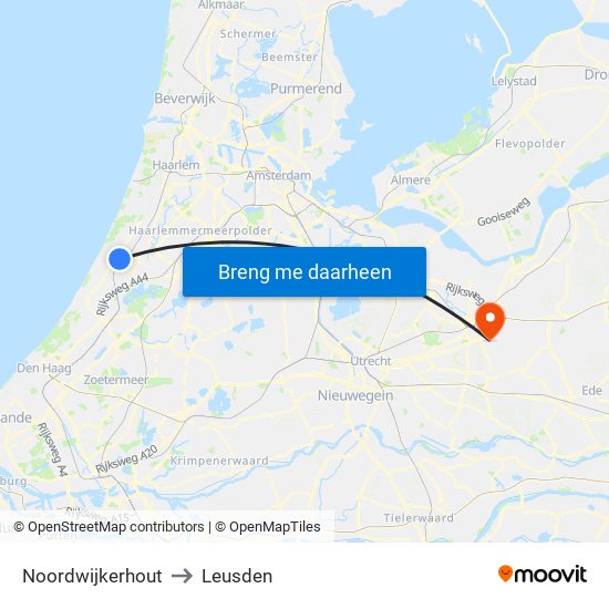 Noordwijkerhout to Leusden map