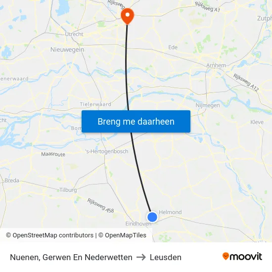 Nuenen, Gerwen En Nederwetten to Leusden map