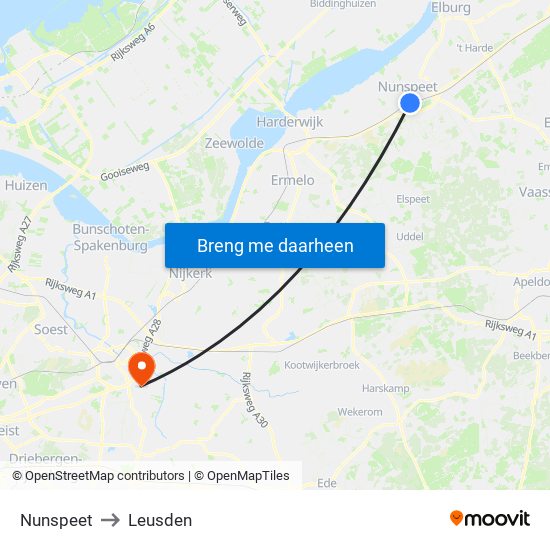 Nunspeet to Leusden map