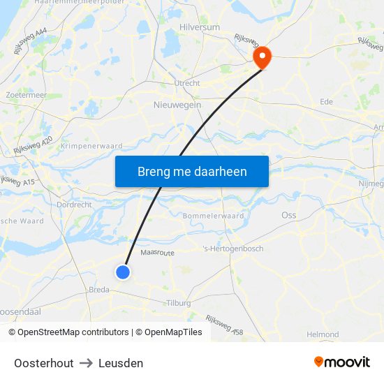 Oosterhout to Leusden map