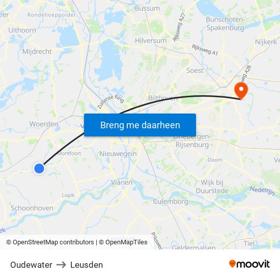 Oudewater to Leusden map
