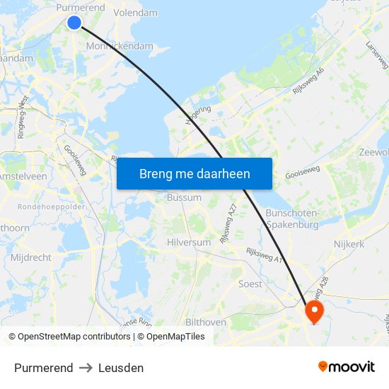 Purmerend to Leusden map