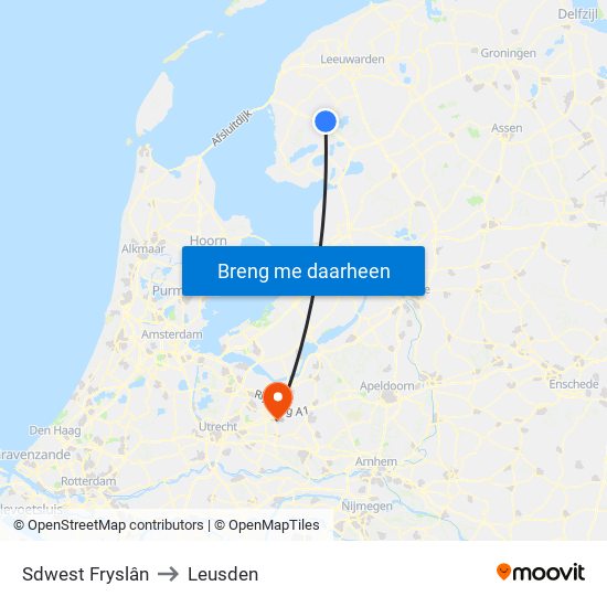 Sdwest Fryslân to Leusden map