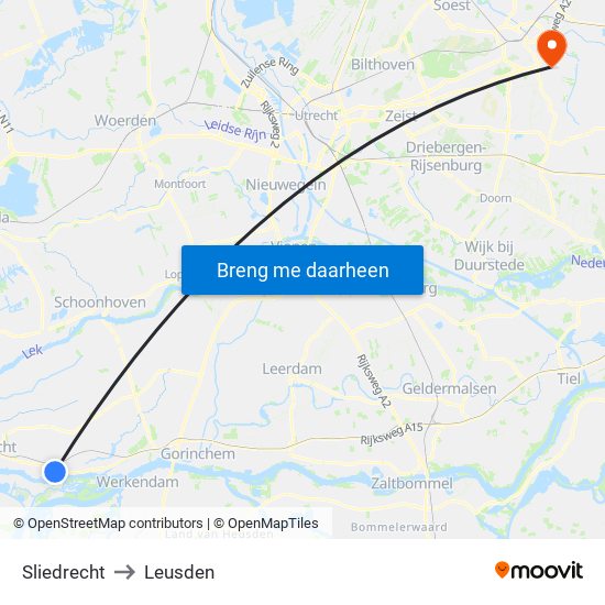 Sliedrecht to Leusden map