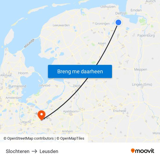 Slochteren to Leusden map