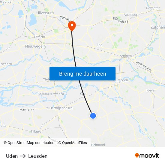 Uden to Leusden map