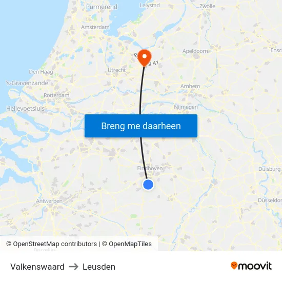 Valkenswaard to Leusden map