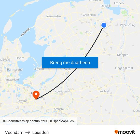 Veendam to Leusden map