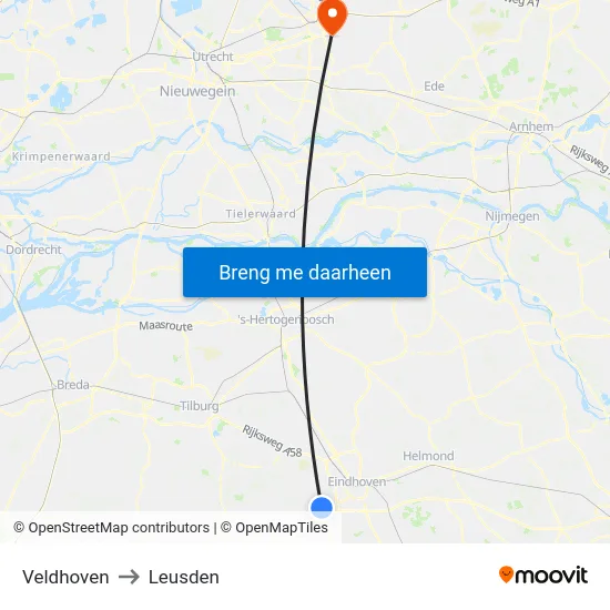 Veldhoven to Leusden map