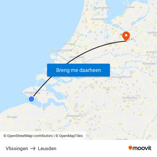 Vlissingen to Leusden map