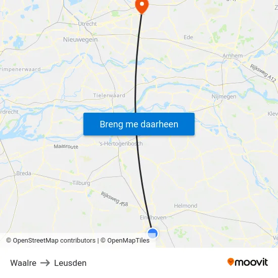 Waalre to Leusden map