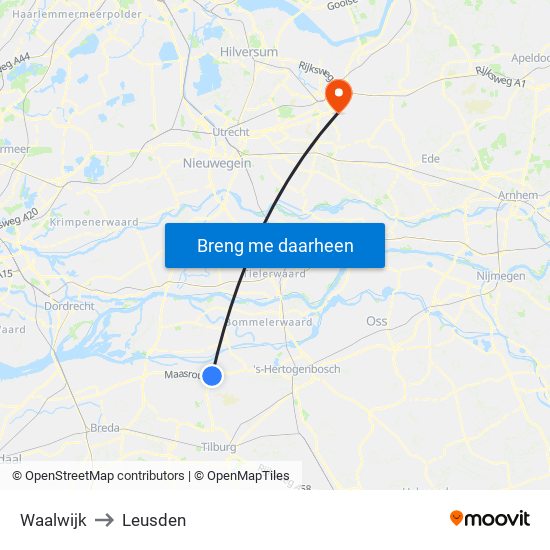 Waalwijk to Leusden map