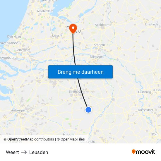 Weert to Leusden map