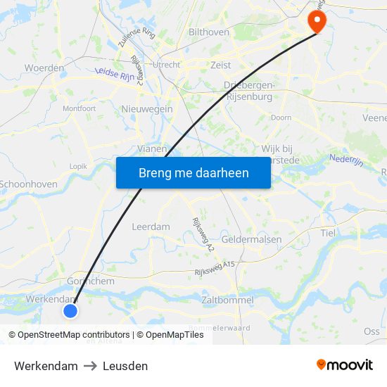 Werkendam to Leusden map