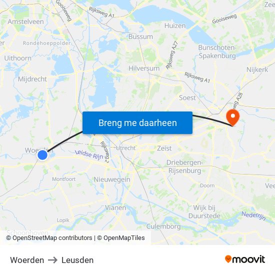 Woerden to Leusden map