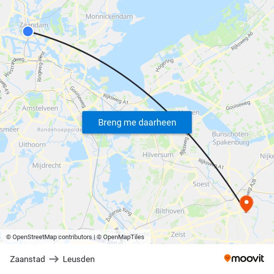 Zaanstad to Leusden map