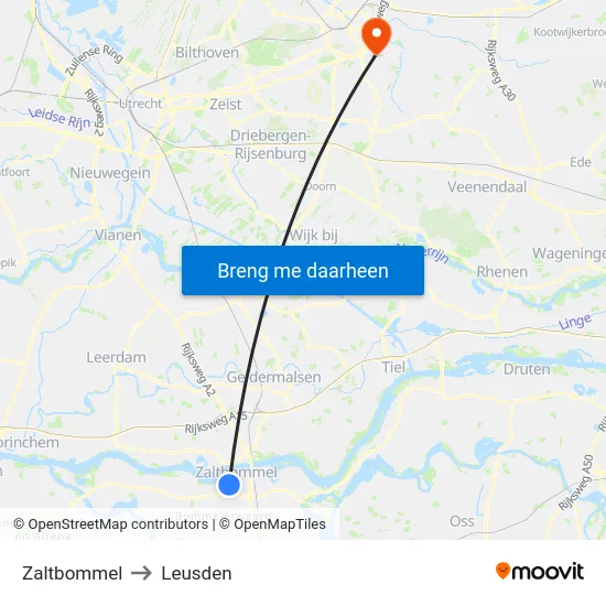 Zaltbommel to Leusden map