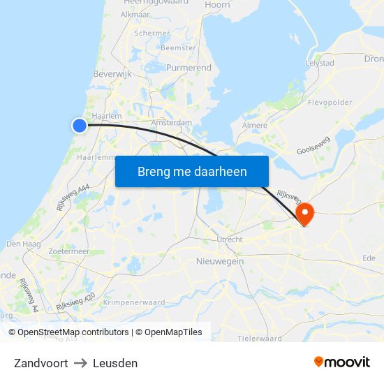 Zandvoort to Leusden map