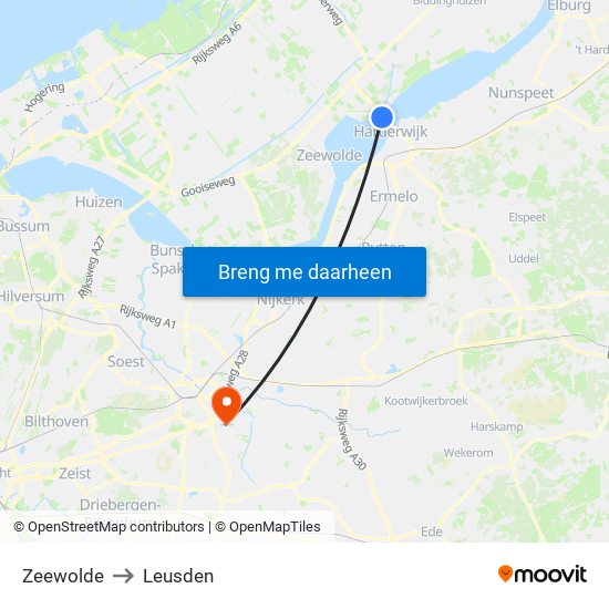 Zeewolde to Leusden map
